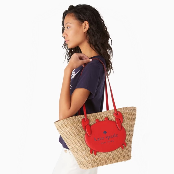 ♠️Kate Spade New York Pinch Me 🦀 Crab Large Natural Straw Tote, NWT - Picture 7 of 9